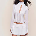 Button Hollow Ribbon Top Shirt Waist Sexy Spice Girl Shirt