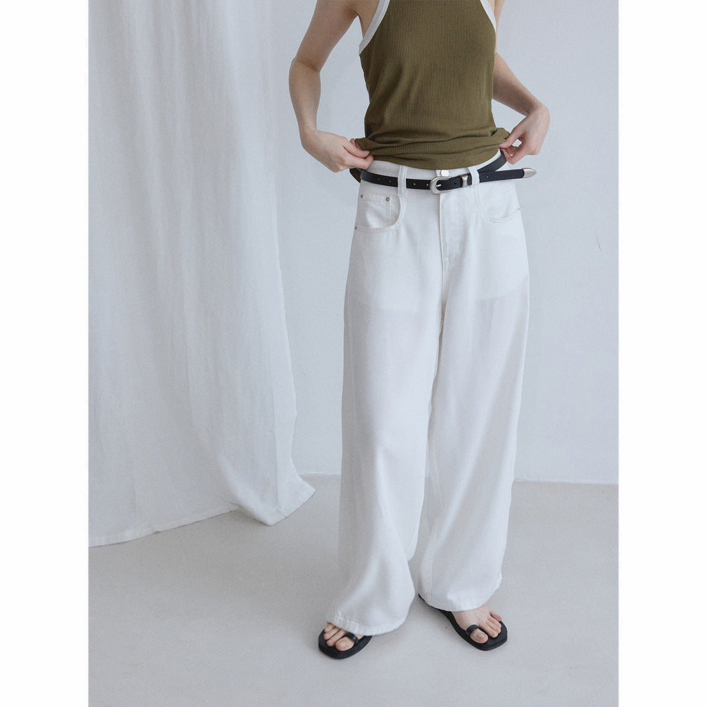Summer Casual High Waist Easy Cotton Versatile Retro Long Wide Leg Jeans