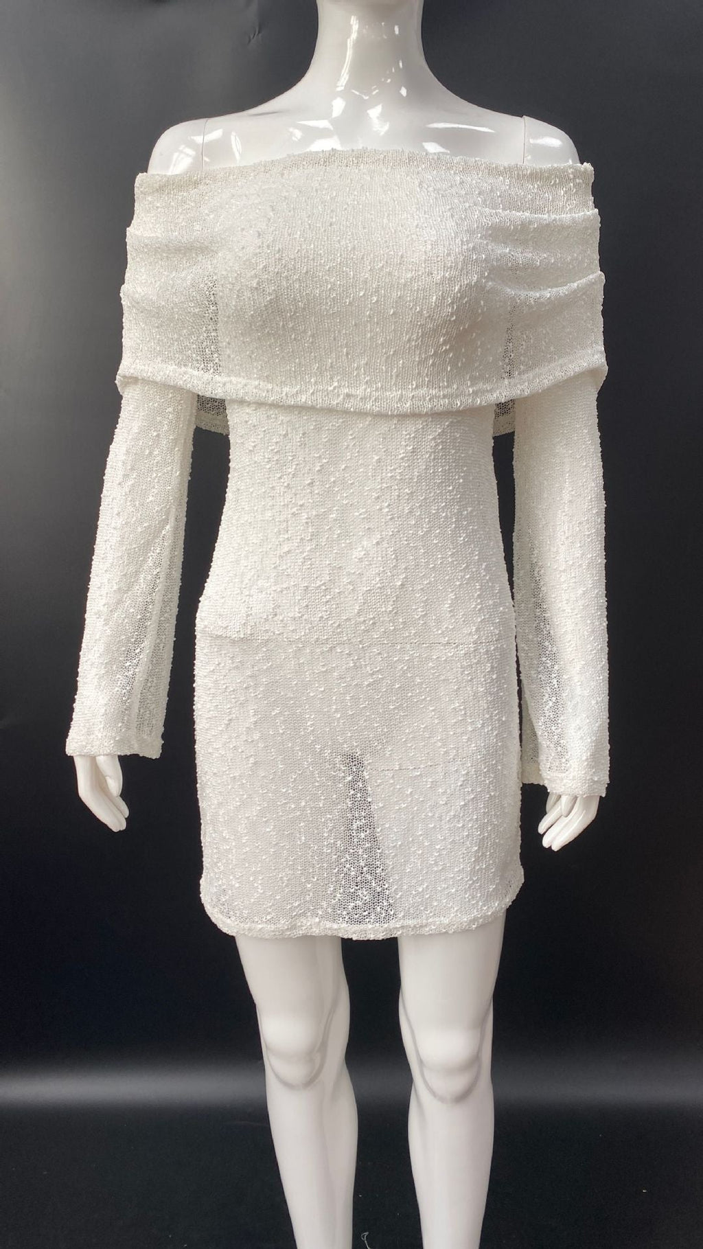 Beach vacation style sexy skirt knitted hollow one-word collar dress female perspective babes