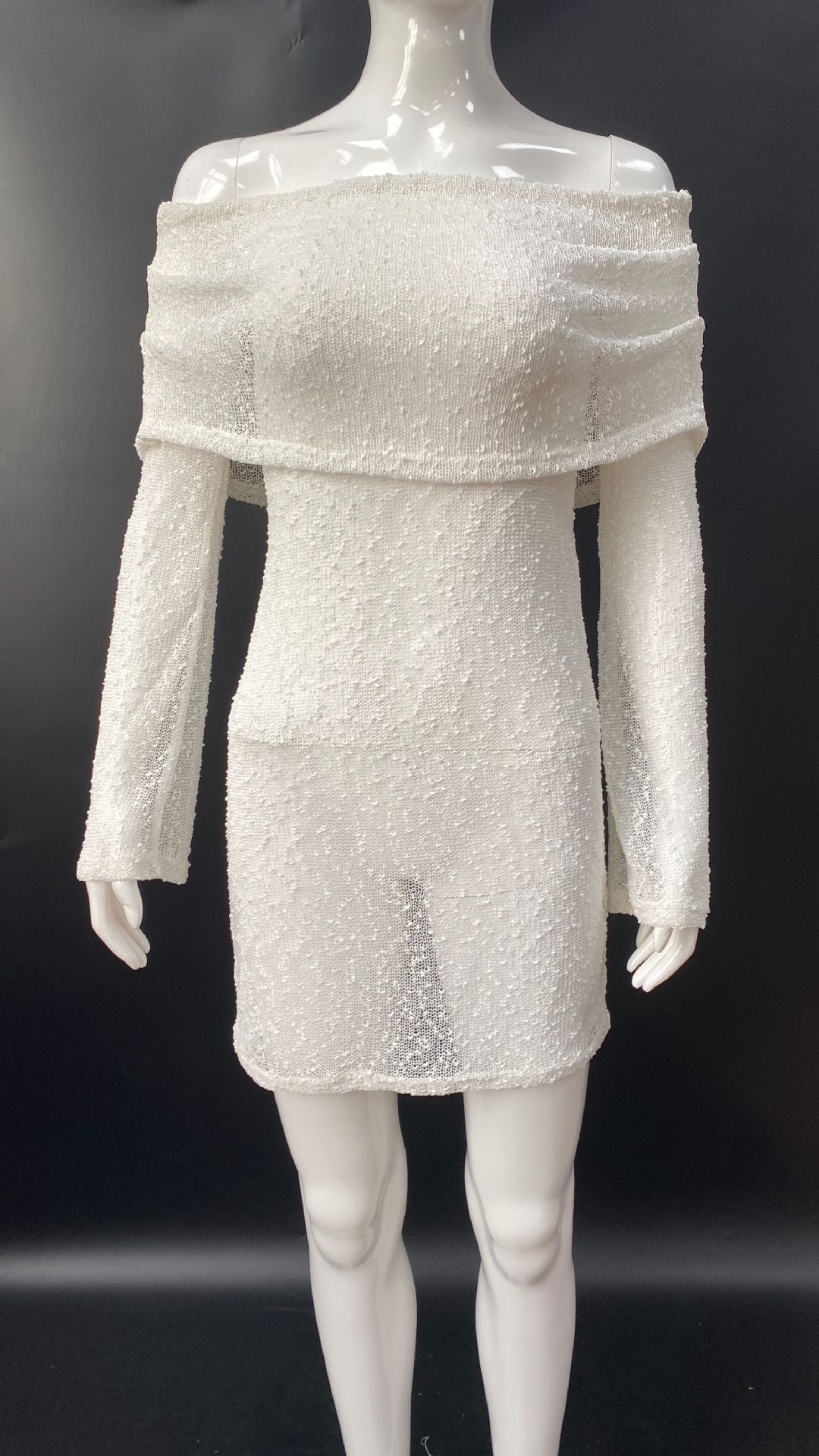 Beach vacation style sexy skirt knitted hollow one-word collar dress female perspective babes