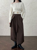 Vintage design straps three-dimensional pleated wide-leg pants autumn casual straight trousers