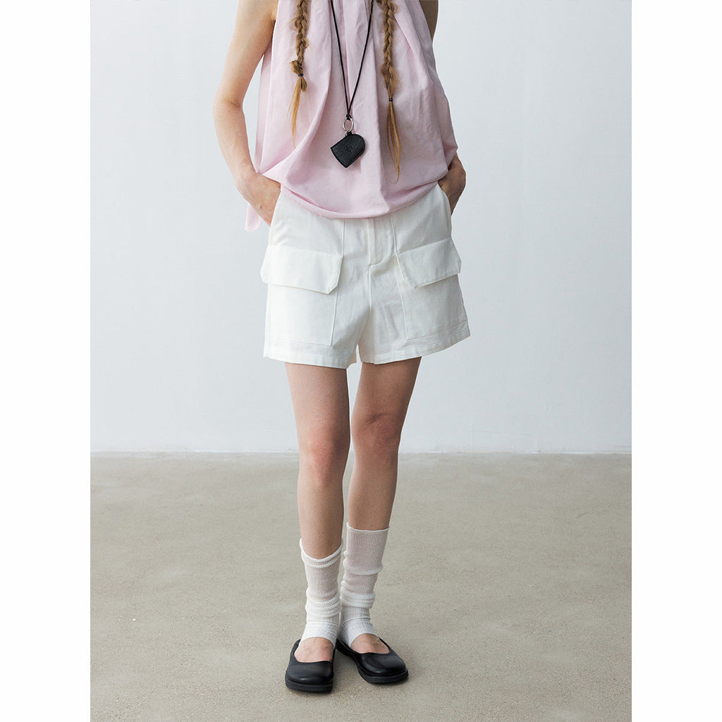 Summer new casual high-waisted French hemp retro versatile tooling shorts casual pants