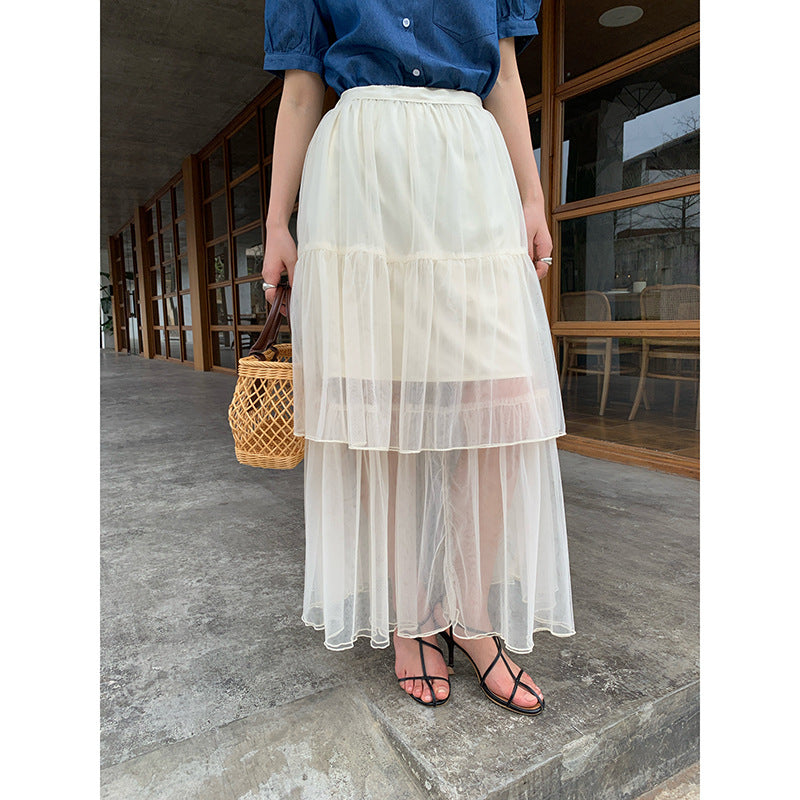 French Sheer Mesh Overlay Skirt