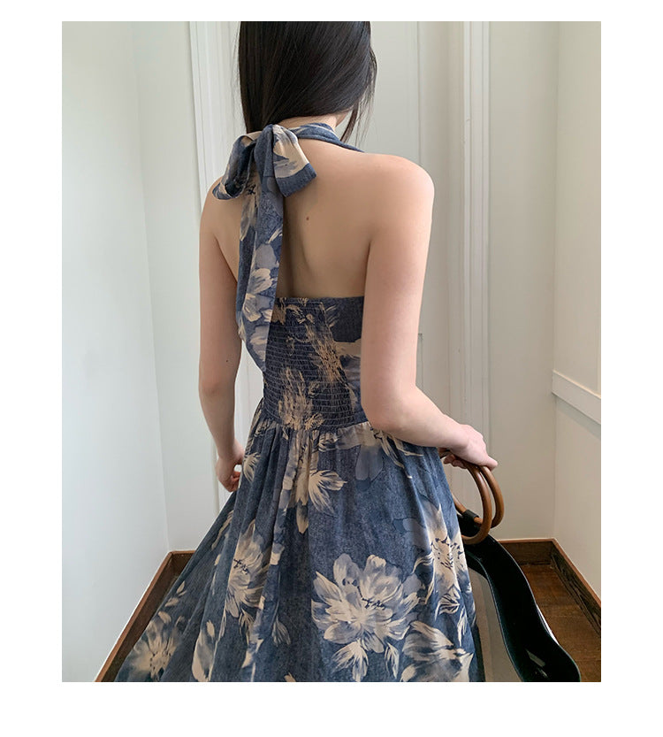 floral waist halterneck sleeveless dress