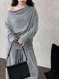 Scoop neck top + high-waisted wide leg pants casual set