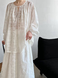 Premium temperament hollow lace embroidered top + skirt