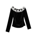 Temperament exquisite sexy one-word shoulder long-sleeved velvet top