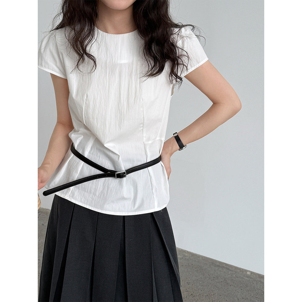 Korean simple flying sleeve top summer new polka dot contrasting color splicing skirt set