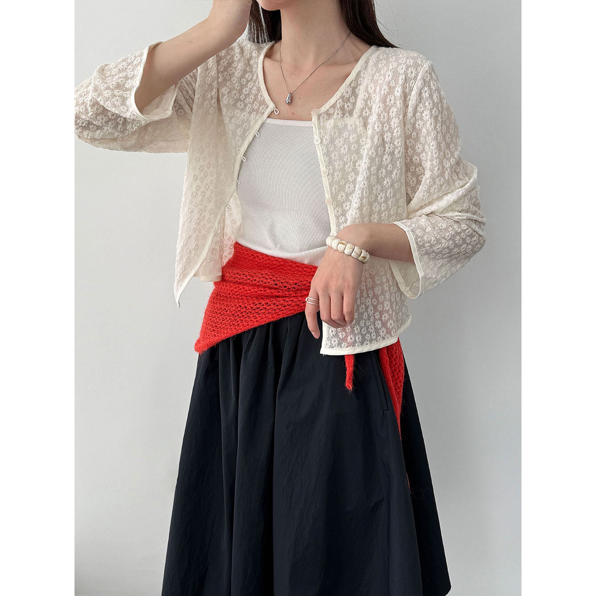 Korean gentle lace jacquard knitted cardigan women's spring new sunscreen jacket