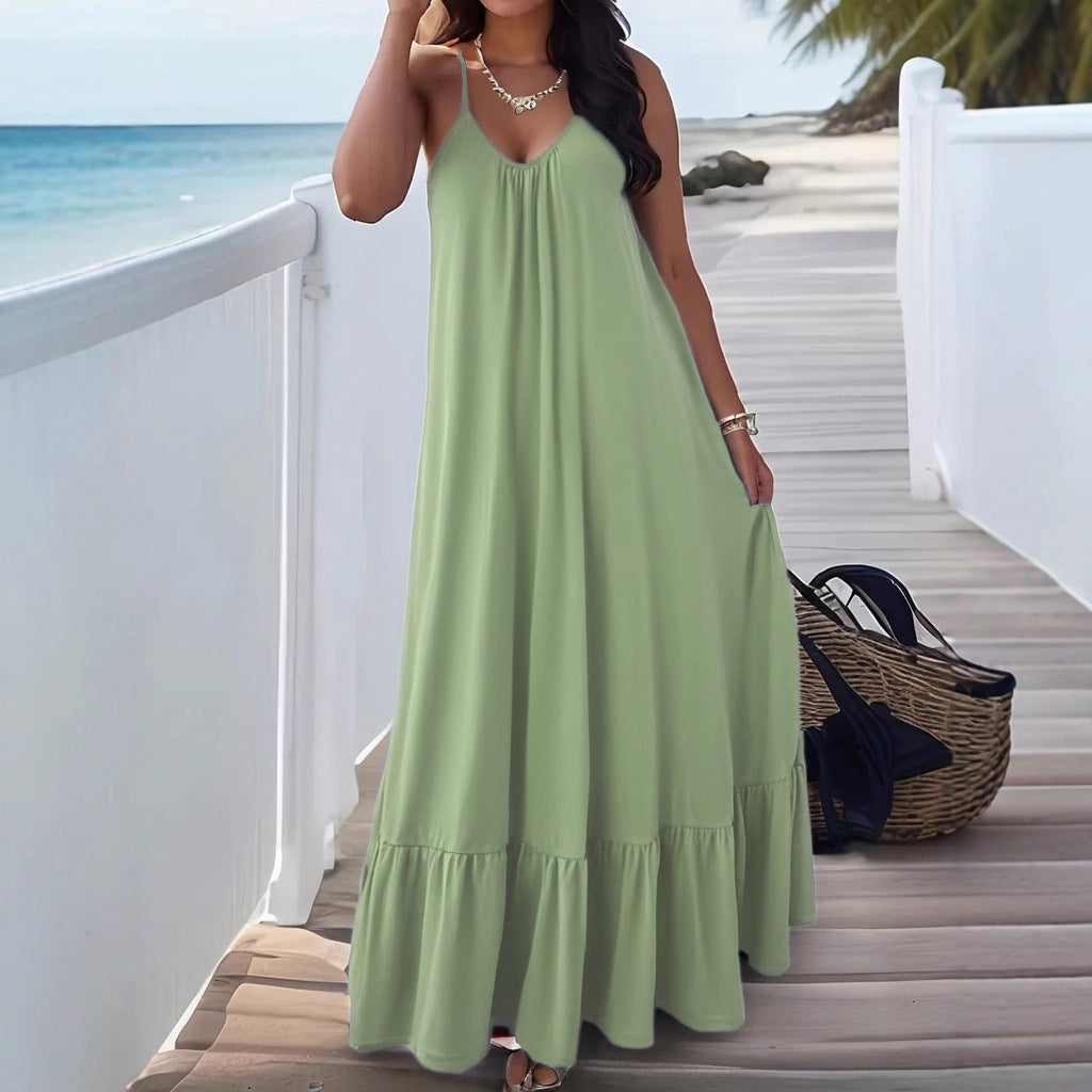 New AliExpress Independent Station Sexy Elegant Suspender Sleeveless Solid Color Dress