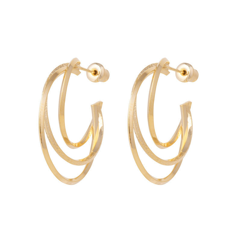 Cold style fashion trendy earrings Korean simple temperament three-line earrings irregular twisted geometric studs
