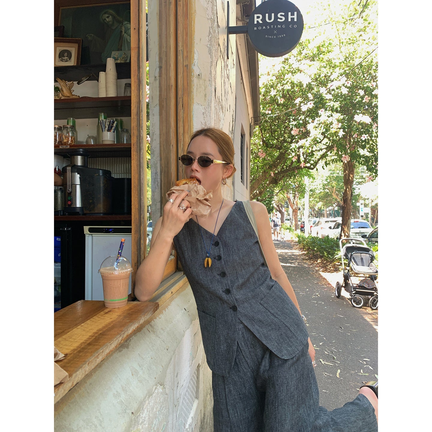 Early spring old money texture sleeveless linen single-breasted vest vest top