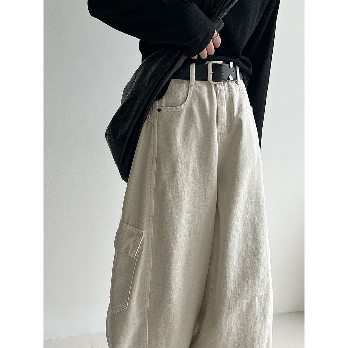 Korean retro big pocket tooling wide-leg pants