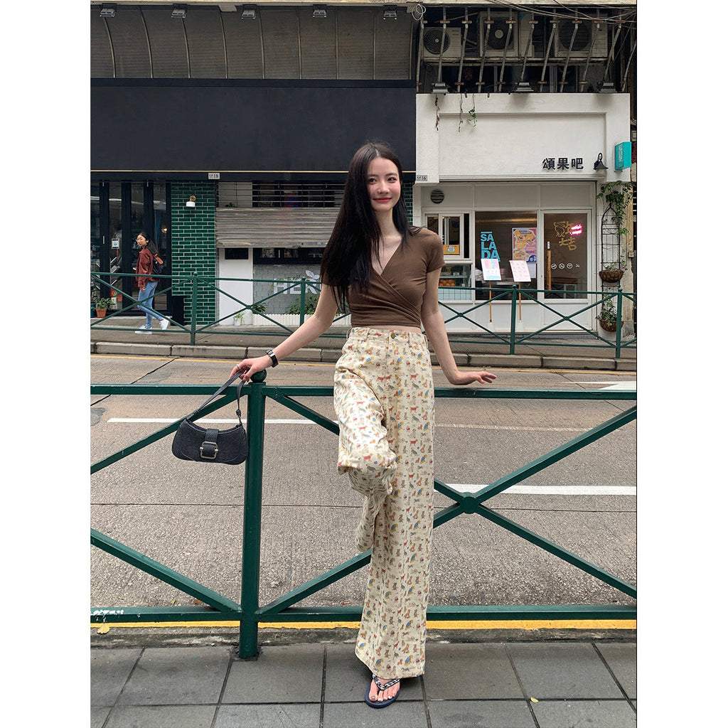 Cartoon animal cute straight pants