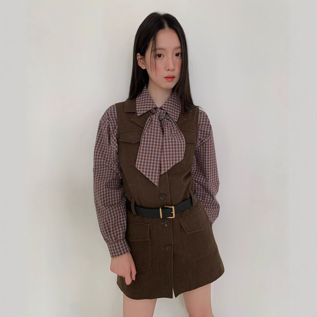 Temperament waist belt lapel long vest