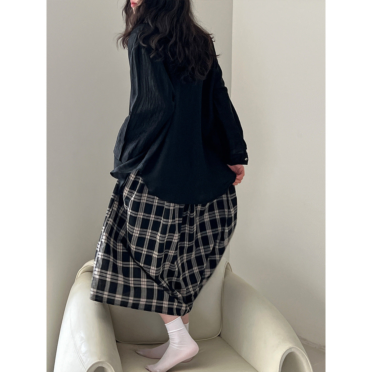Retro plaid tube top suspender dress for women's summer high-end elastic waist A-shaped long dress
