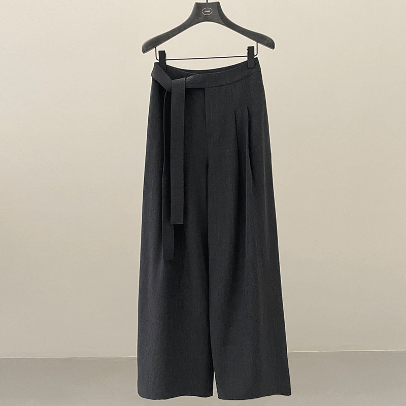 Spring and summer high waist drape and thin straps straight casual pants