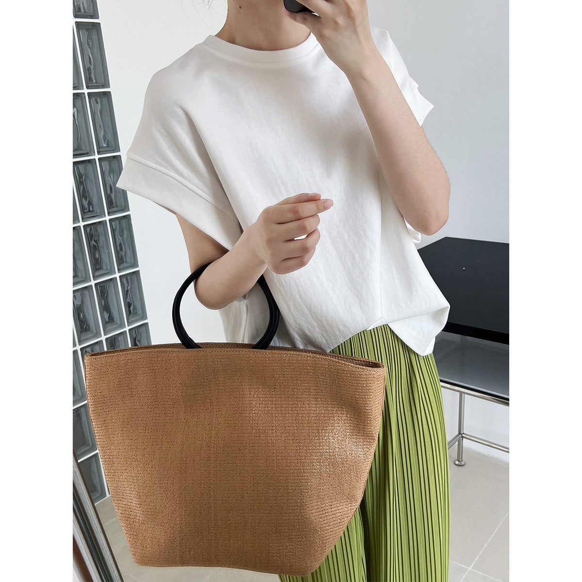 Silhouette Right Angle Shoulder Short Sleeve T-Shirt Women's Summer Loose Design Bat Sleeve T-Shirt Top