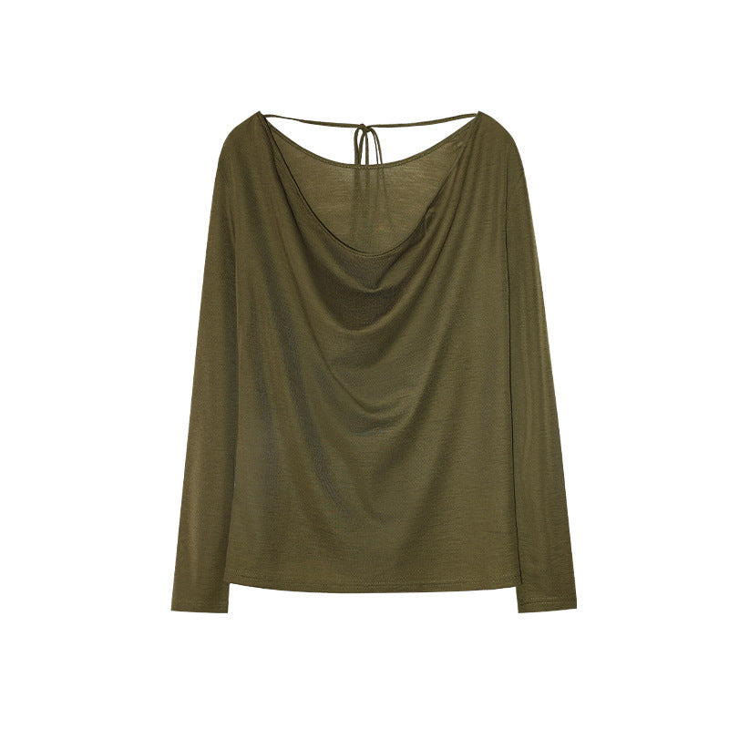 Early spring pure lust wind lace-up swing neck halter sexy long-sleeved wool sweater women