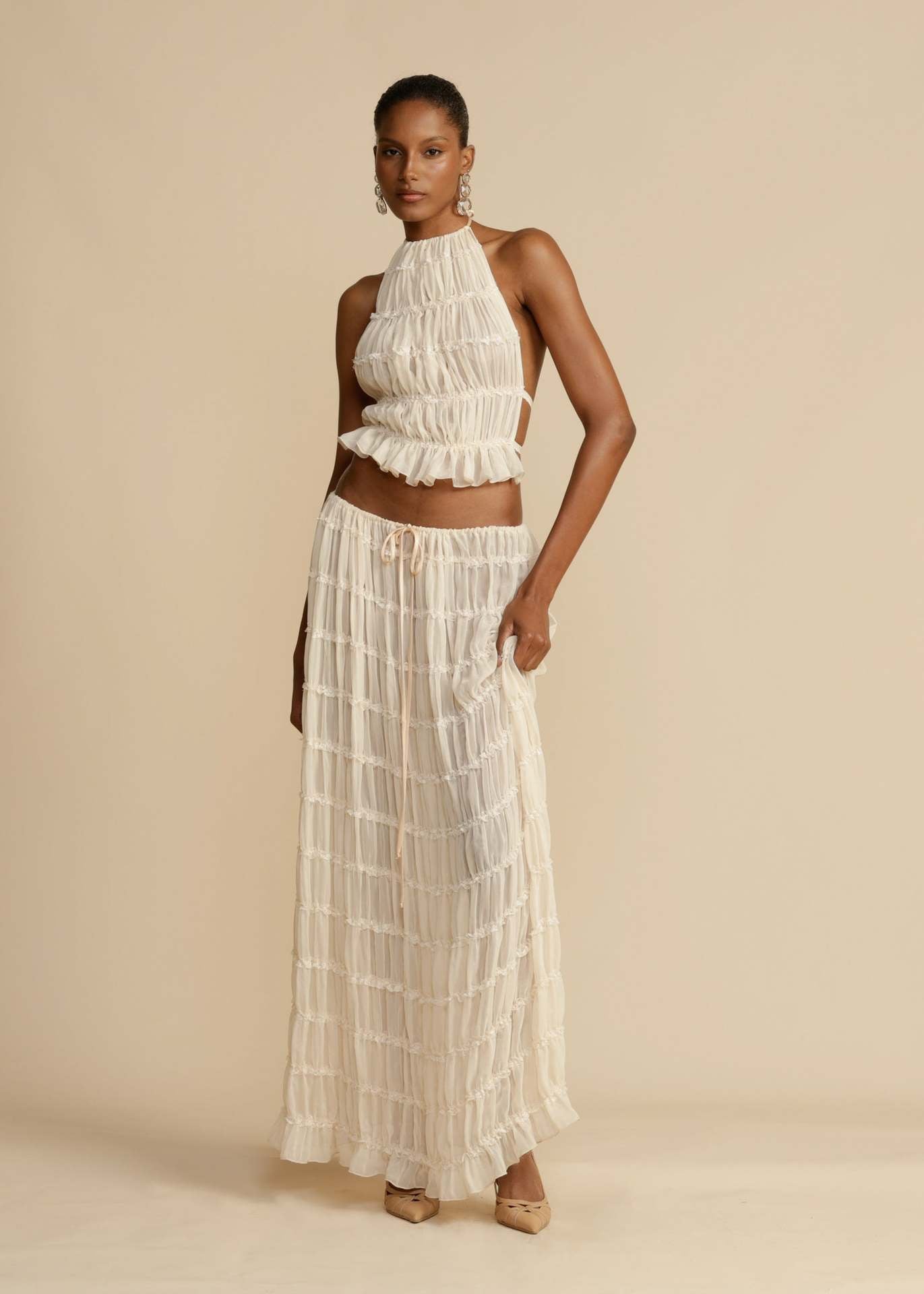 Halter lace-up neck top set