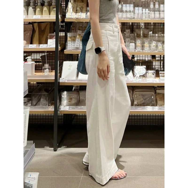 Summer new small white cotton and linen wide-leg pants high waist drape and thin straight casual pants children's tide