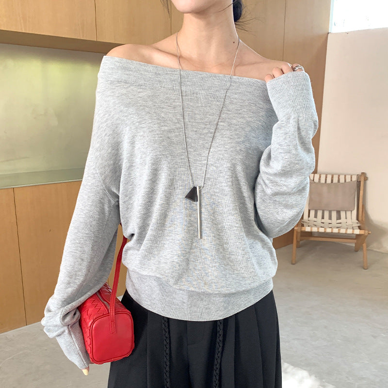 Minimalist style multi-wear Falessel temperament swing neck long-sleeved knitted sweater spring