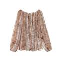 Spring retro vacation style beautiful silk printed shoulder chiffon shirt