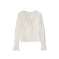 Gentle temperament V-neck lace-up bow hollow lace shirt