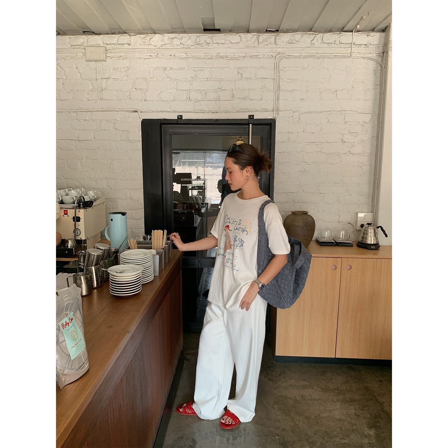Spring and summer casual simple and versatile Tencel cotton loose wide-leg slacks