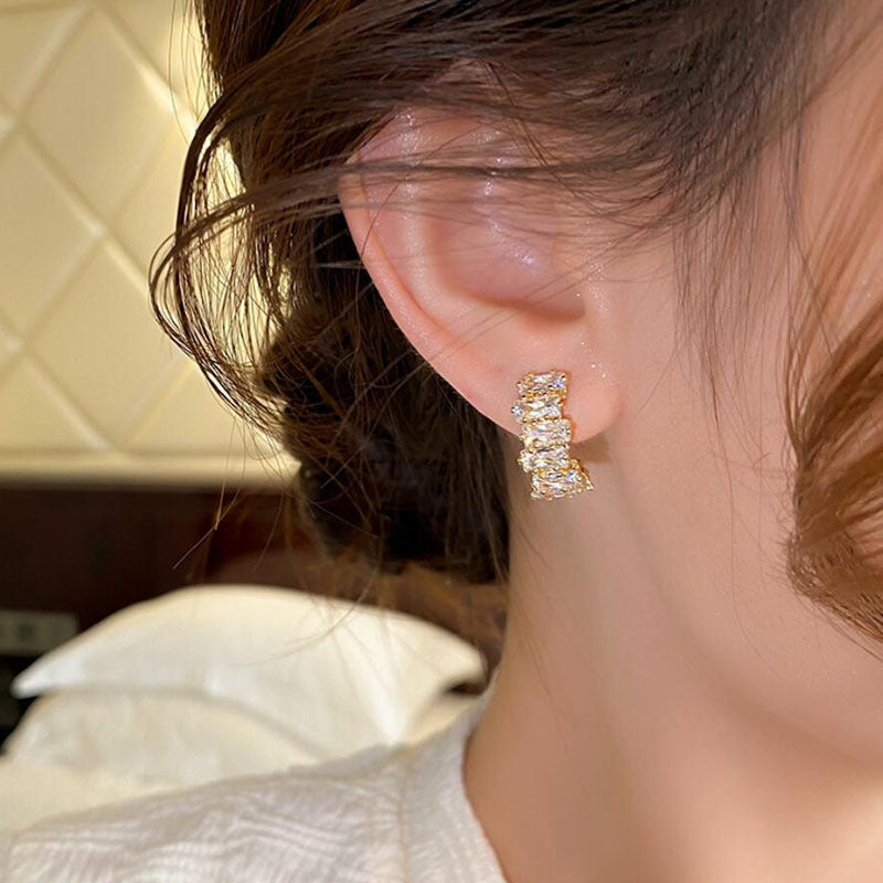 Gold zircon stud earrings 925 silver needle Internet celebrity temperament earrings Korean popular high-end light luxury earrings