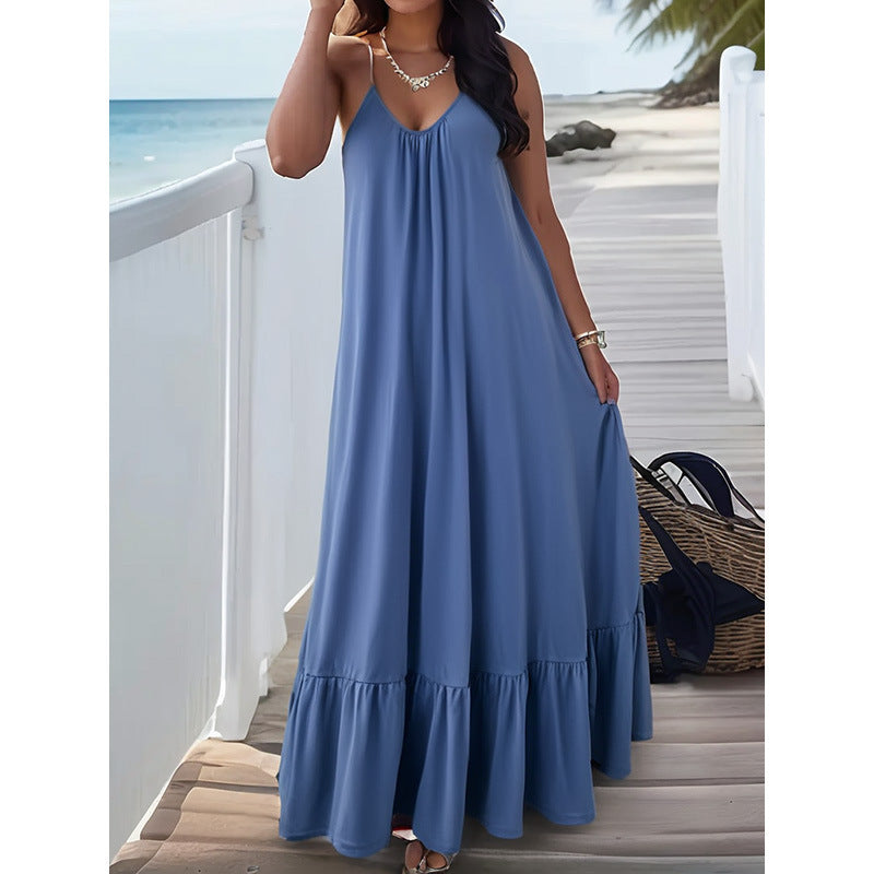New AliExpress Independent Station Sexy Elegant Suspender Sleeveless Solid Color Dress