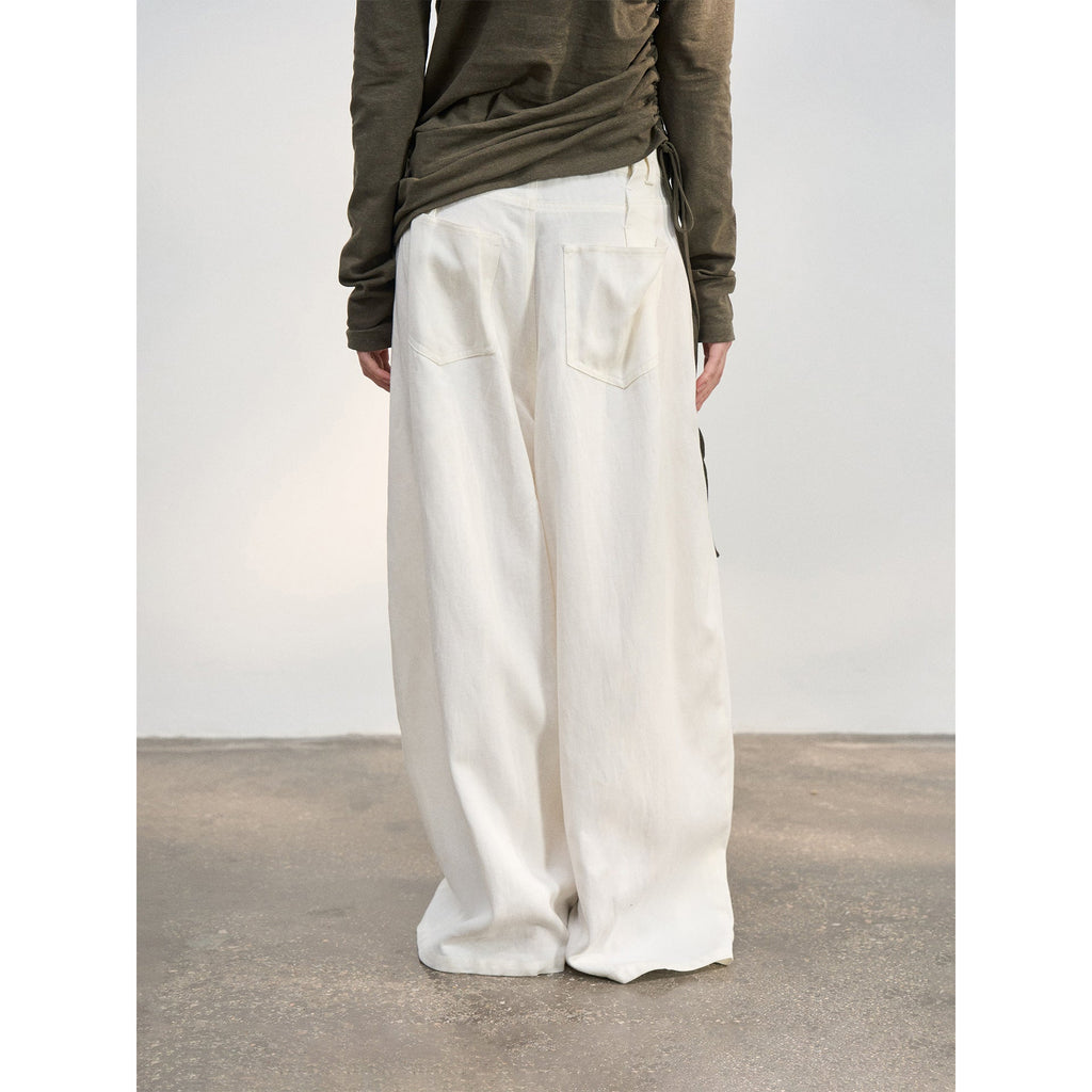 Spring new commuter tencel cotton and linen blend waist pleated casual scimitar pants