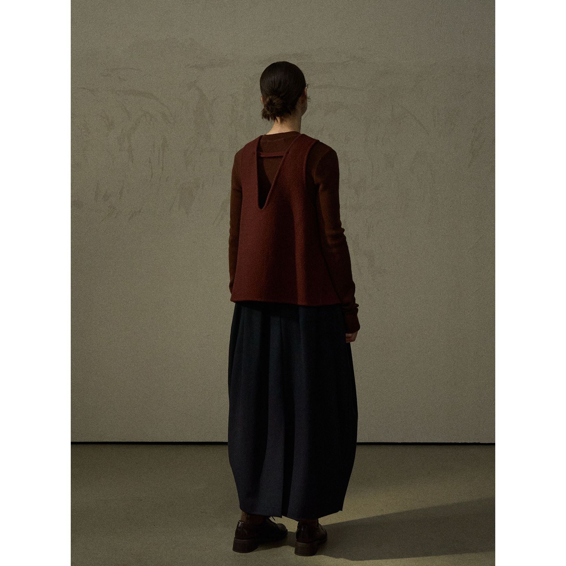 Autumn minimalist round neck wool upright double-sided woolen A-shaped woolen vest