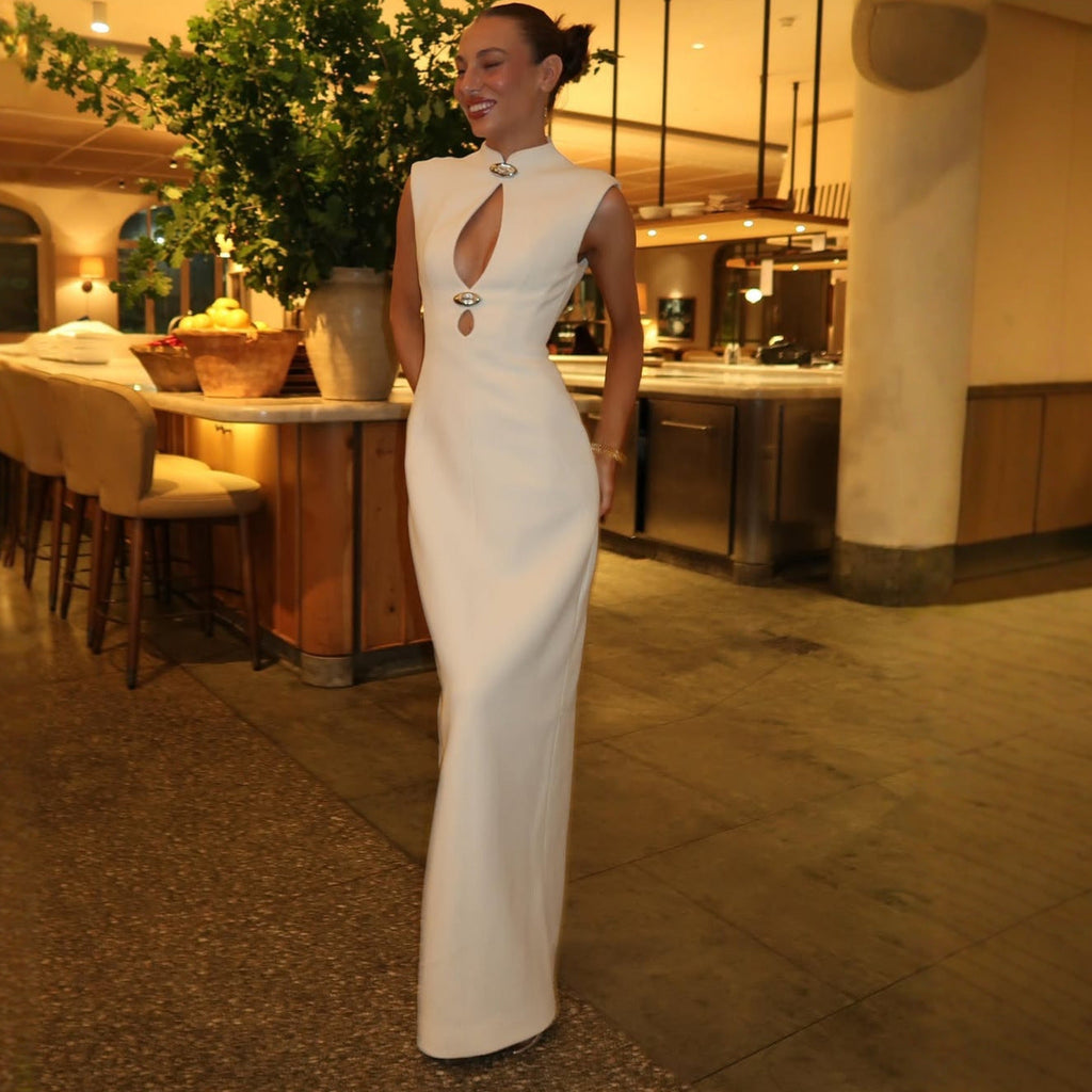 Stylish retro sexy hollow waist celebrity dress