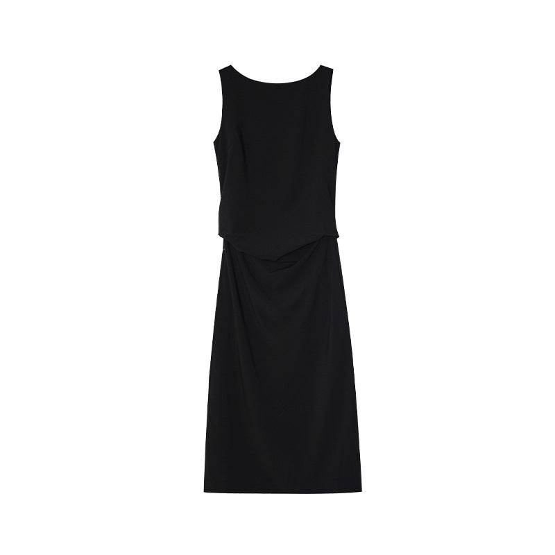 Hepburn style commuter temperament waist long sleeveless dress