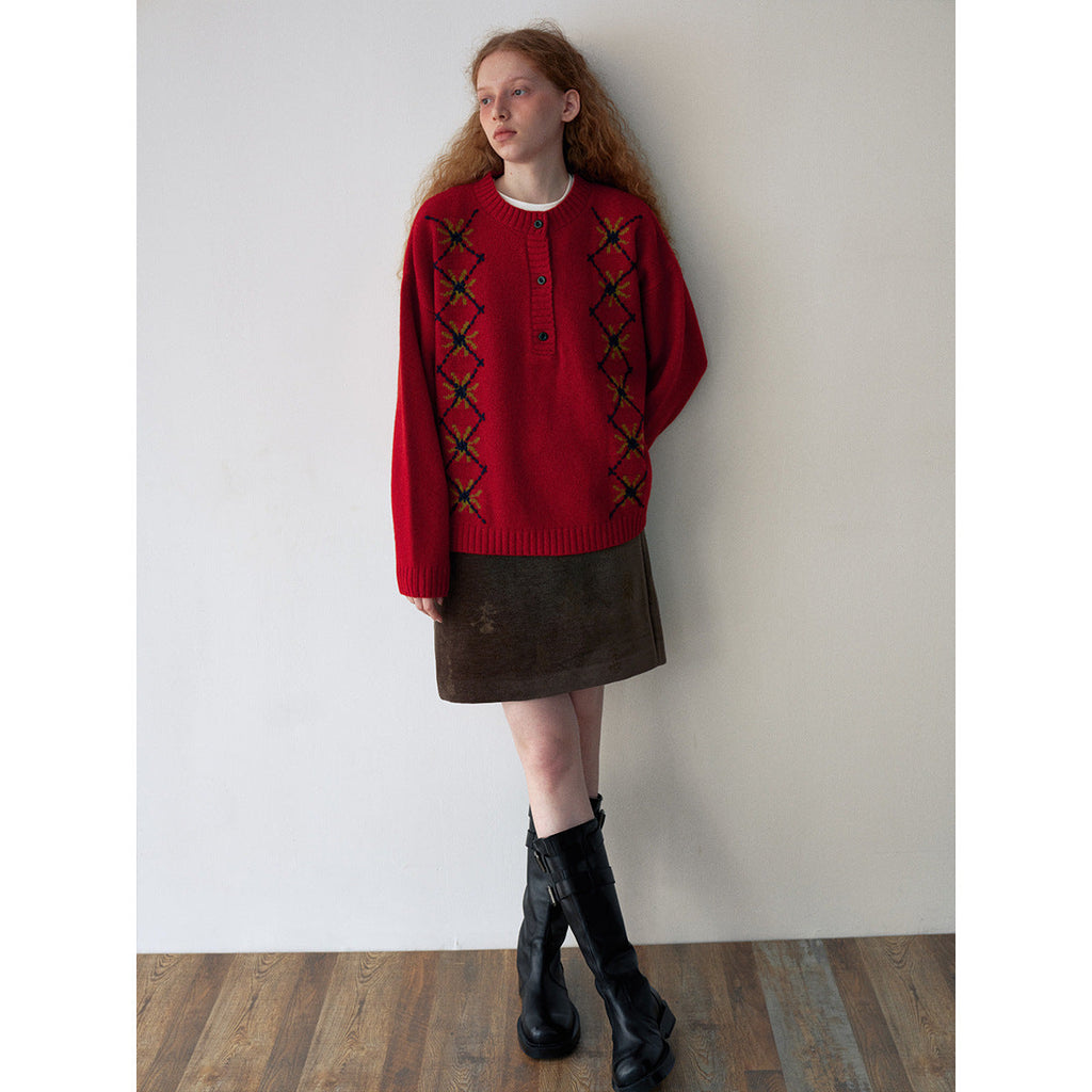 Early spring new casual crew neck hand-embroidered all-wool versatile woolen pullover top