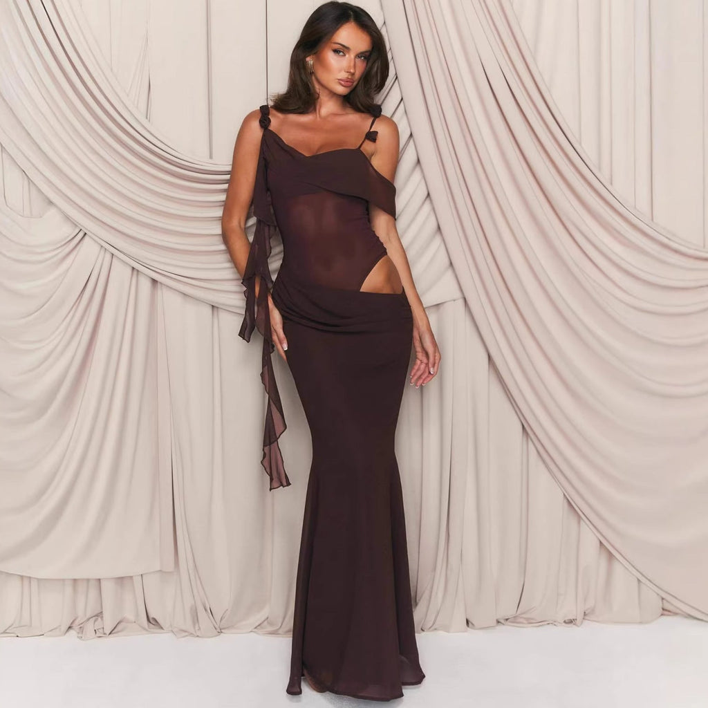 Sexy splicing hollow hip skirt slim Spice Girl perspective European and American suspender dress