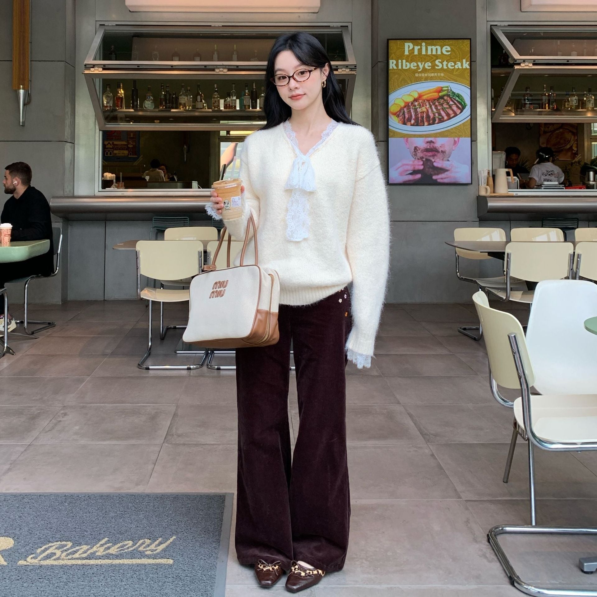 Casual fishtail pants embroidered bagged corduroy micro-pull pants women