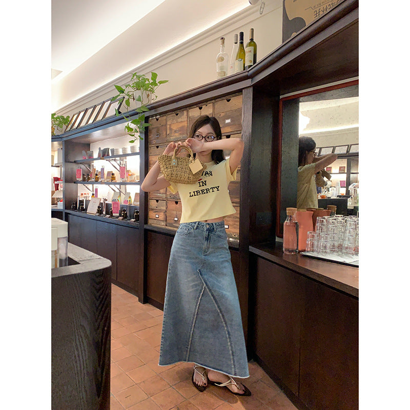 Retro High Waist Denim A-Line Skirt