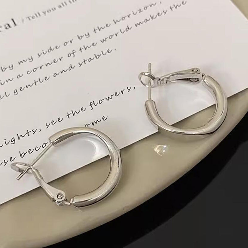 French Metal Circle Earrings Earrings New Women's Douyin Explosive Plain Circle Unique Temperament Earrings