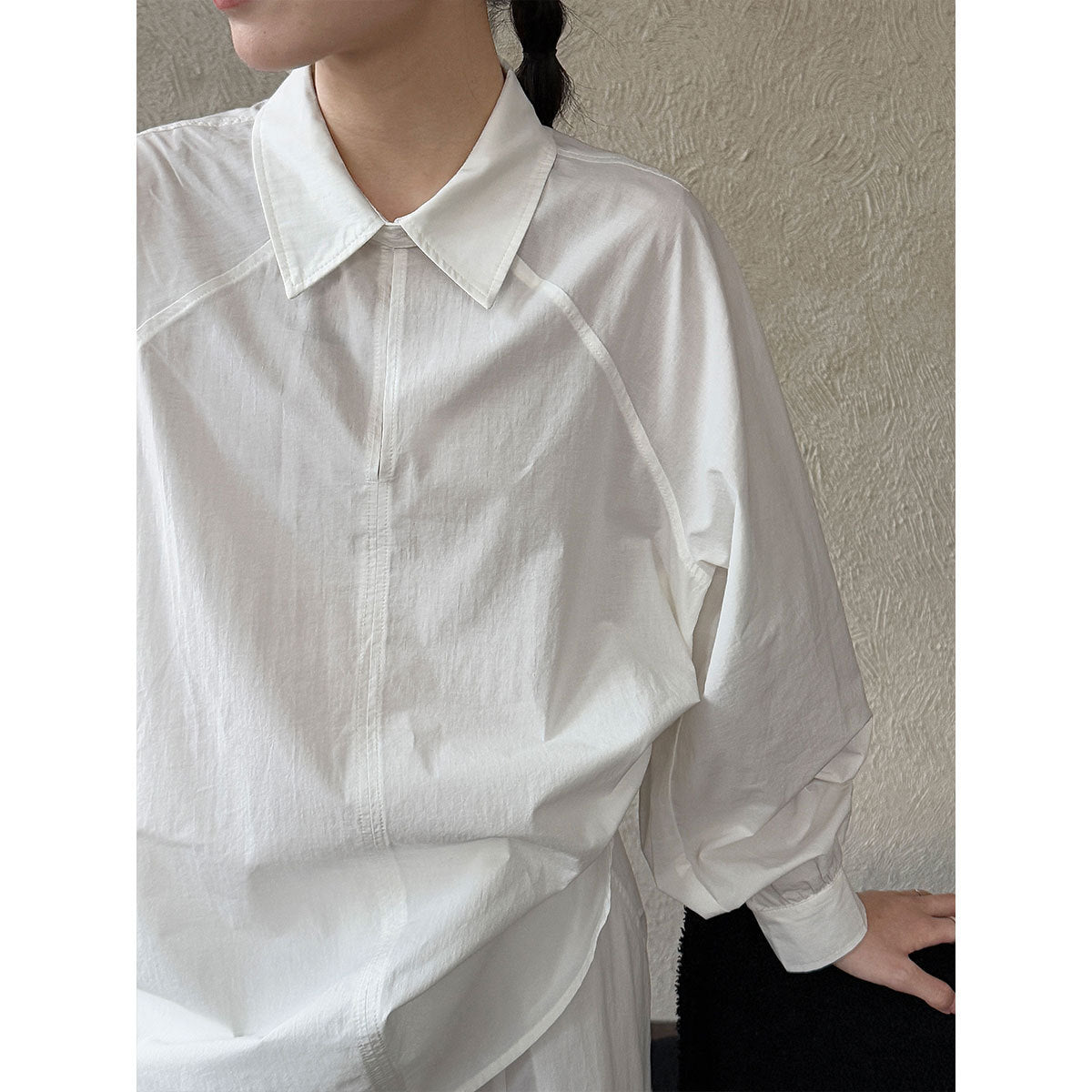 Design sense casual commuting characteristic placket shirt women's autumn new texture loose simple top