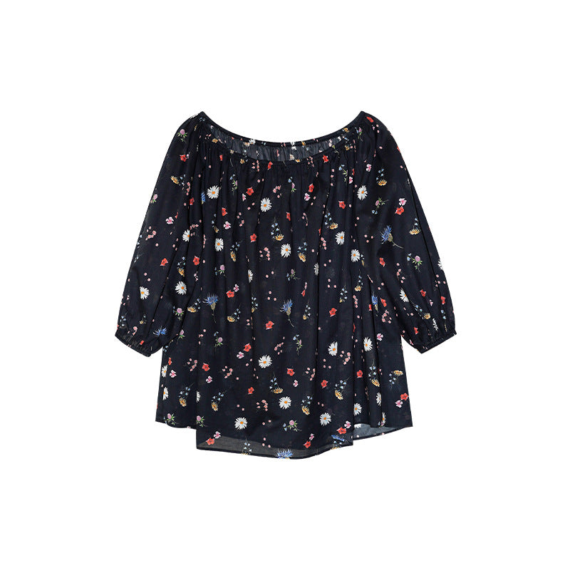 Japanese Floral Off-Shoulder Chiffon Top