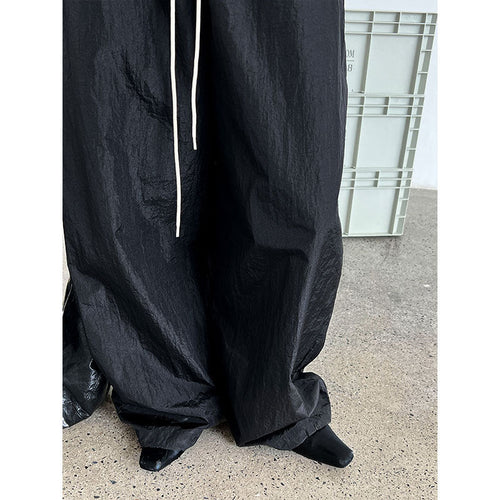 American street style glossy pleated casual pants women's summer new high-waisted sickle overalls