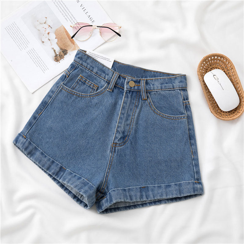 High Waist Denim Shorts Women Wide Leg Straight Fit Cropped Pants