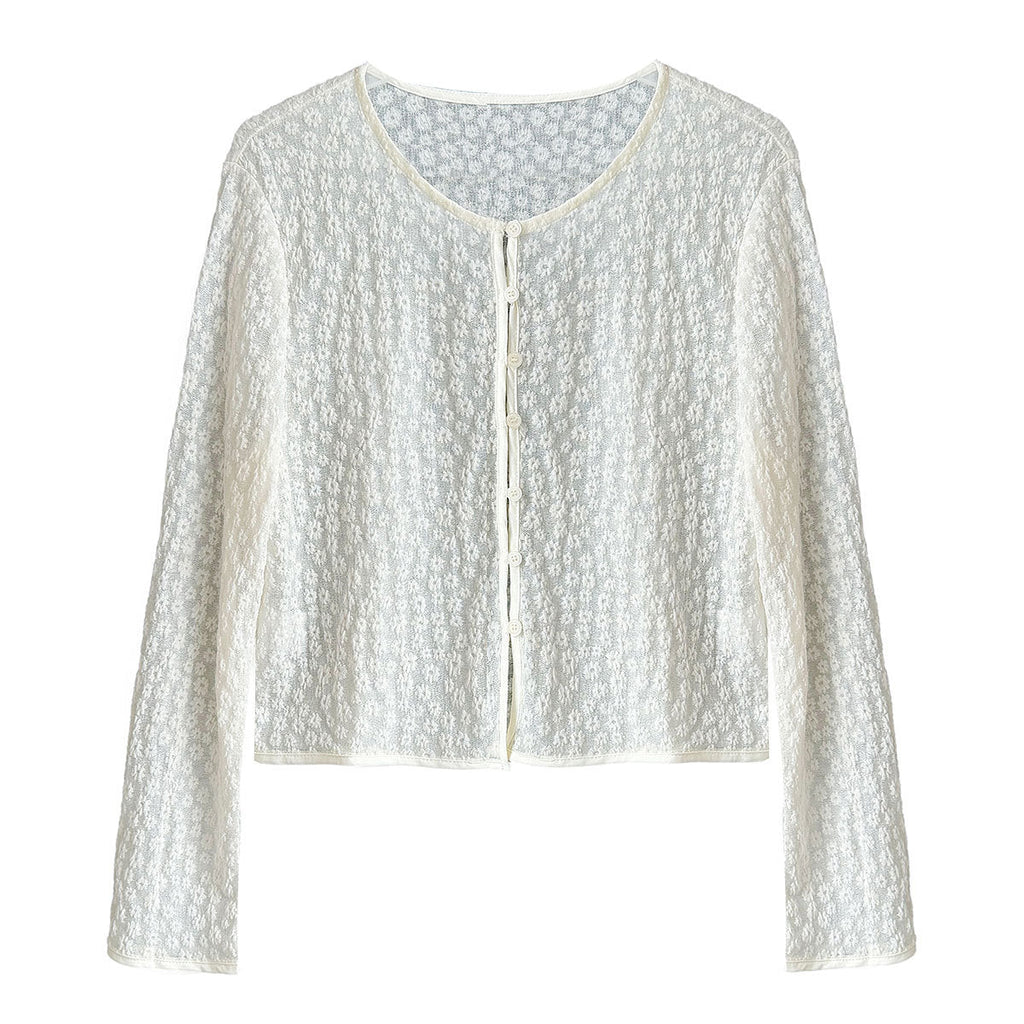 Korean gentle lace jacquard knitted cardigan women's spring new sunscreen jacket