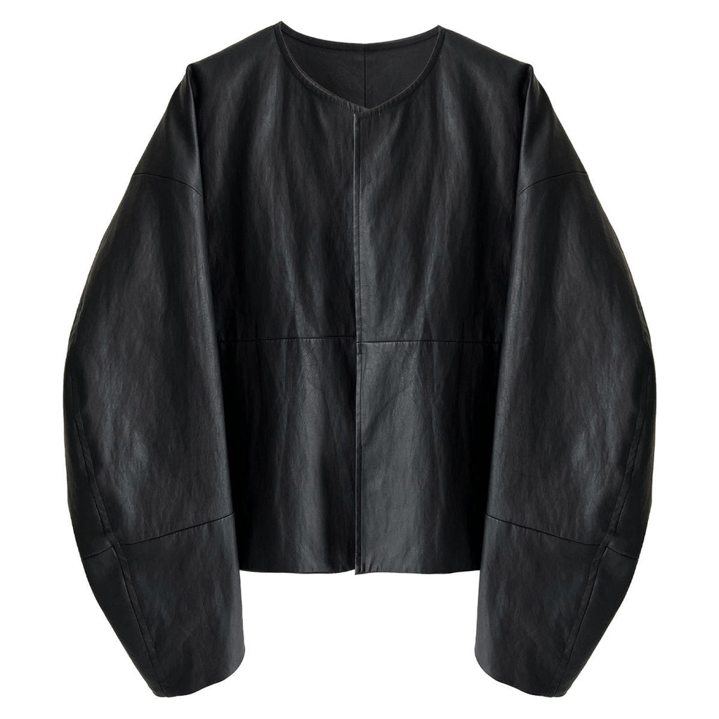 Short loose pu jacket old money wind jacket women's spring new minimalist casual flight leather jacket