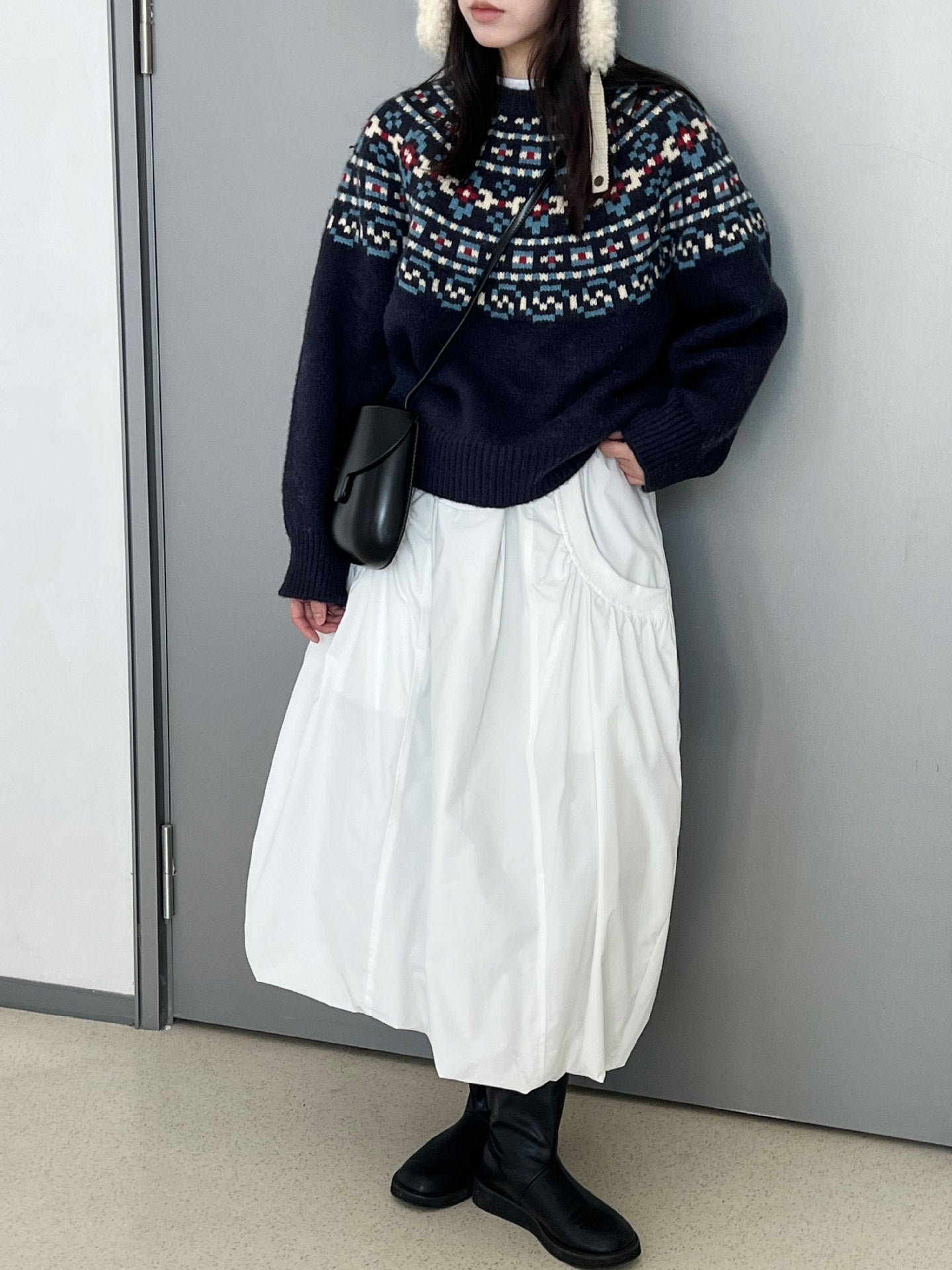 Vintage Fair Island Jacquard Sweater Women's Autumn and Winter New Lazy Christmas Loose Knitted Sweater Top