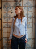 Women's Fashion Sexy Short Slim Shirt Lace-Up Striped Shirt Top Jacket Women