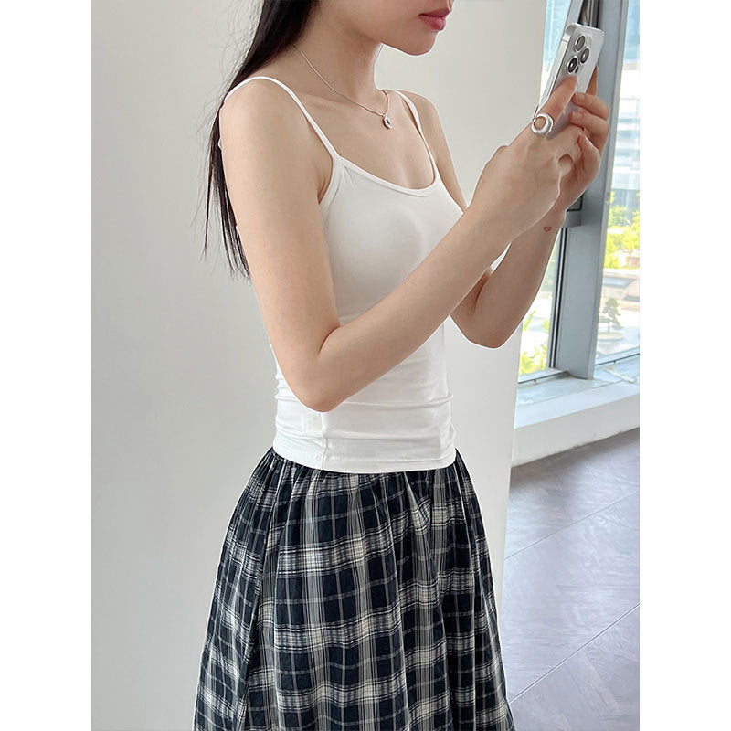 Korean simple bottom vest women's summer new shoulder strap adjustable chest pad gathering sling