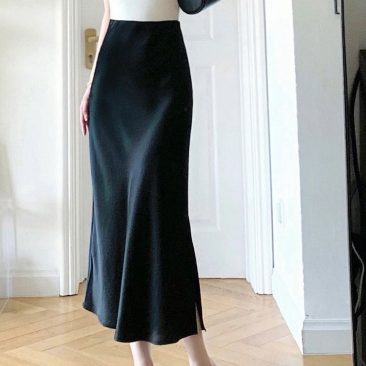 Ice silk acetic acid satin medium and long skirt